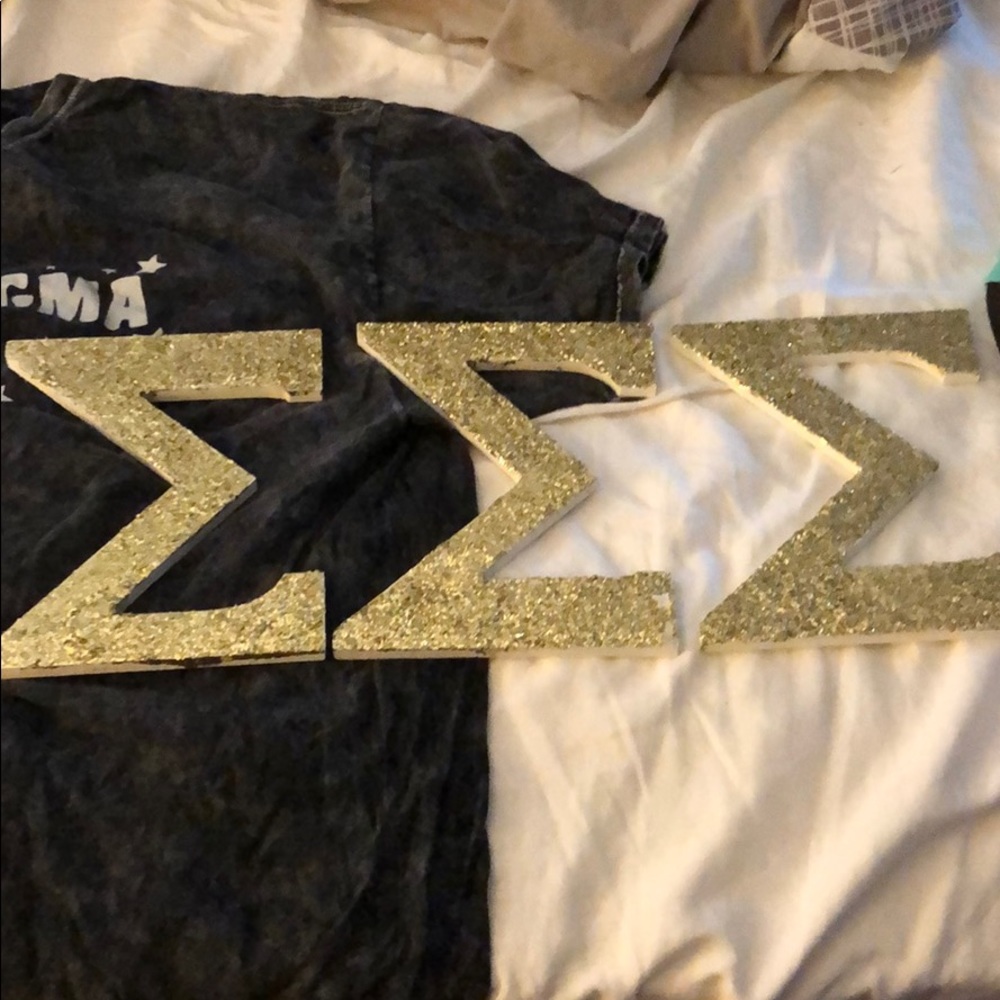 Tri sigma wooden gold sparkle letters